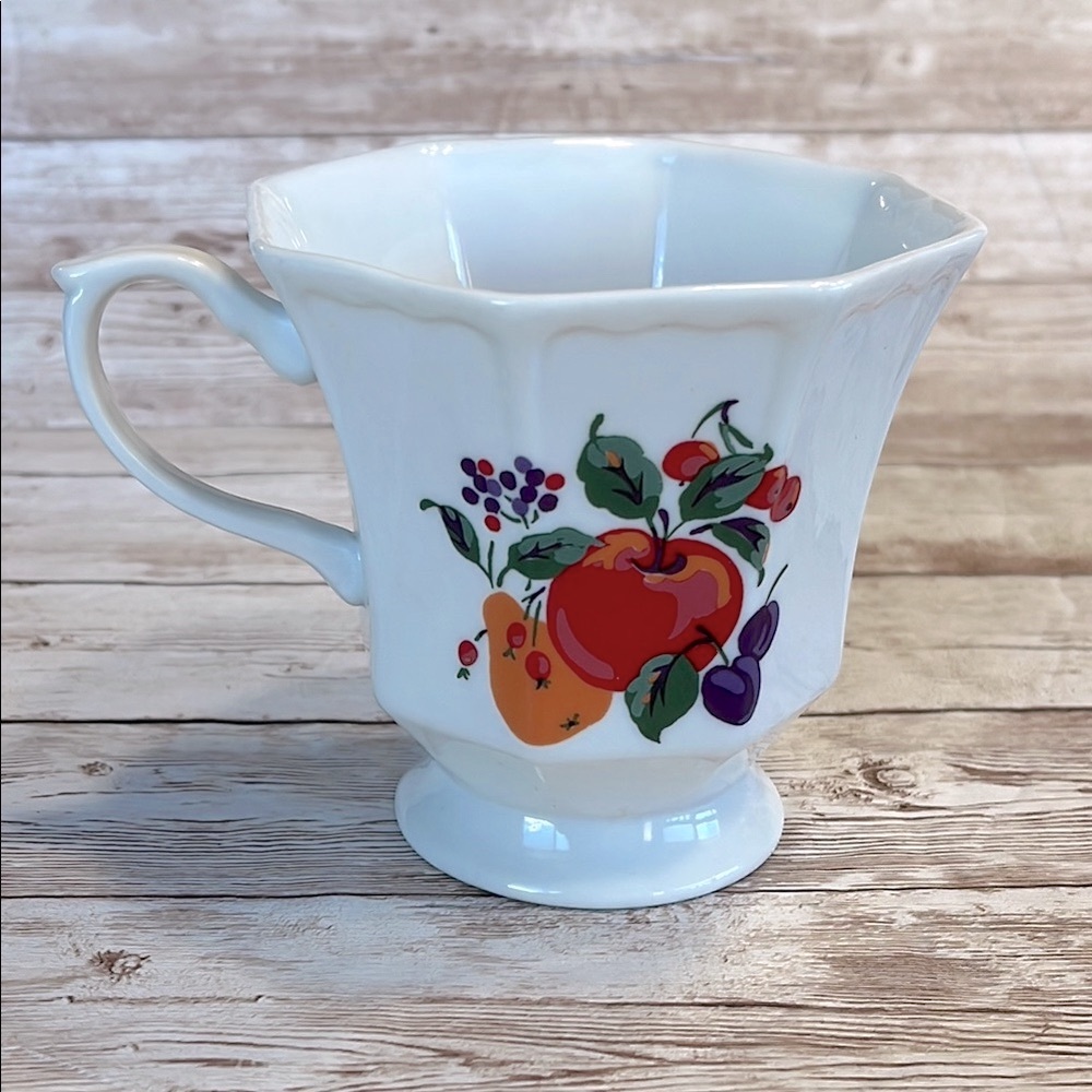 Vintage Hallmark Fruit Motif Porcelain Hexagon Footed Teacup